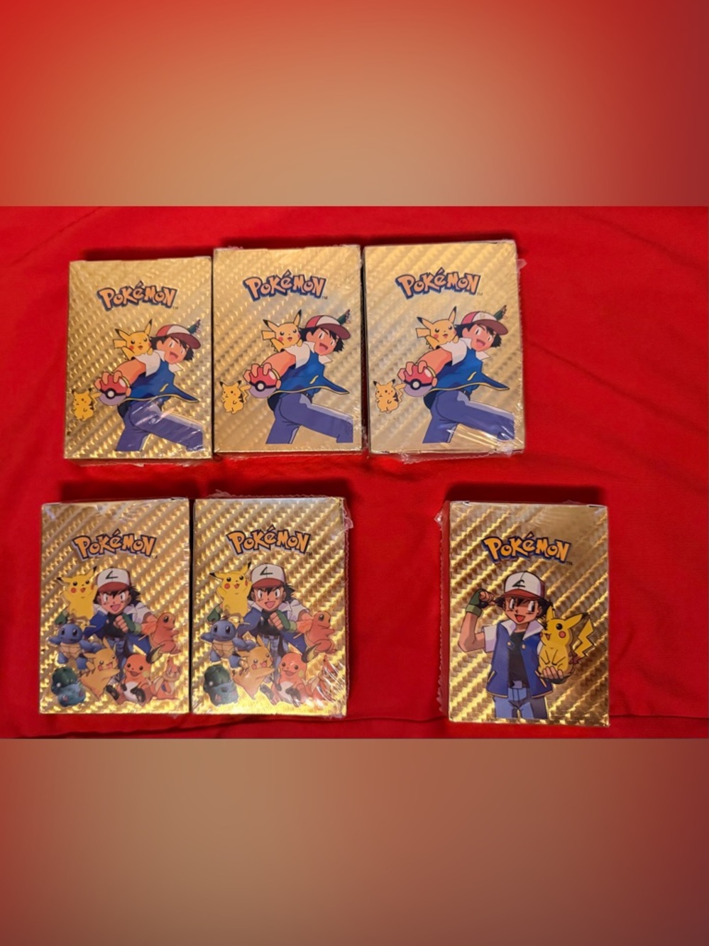 Pokémon Gold Foil Trading Cards 55pcs- Pikachu & Ash Artwork covers